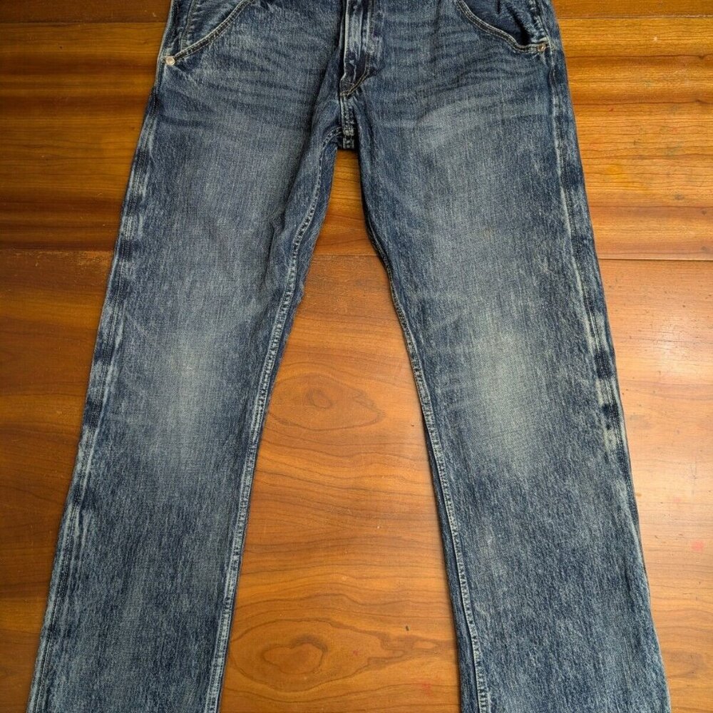 Levi’s 514 Acid Wash Jeans Beige/White Patch 36x32 Double Back Pocket/Buttons
